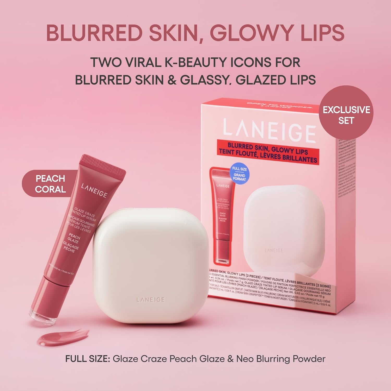 image:imageLANEIGE Glaze Craze Tinted Lip Serum Hydrating Lip Serum for Glossy Nourished Lips with Plumping PolypeptidesBlurred Skin Glowy Lips Set