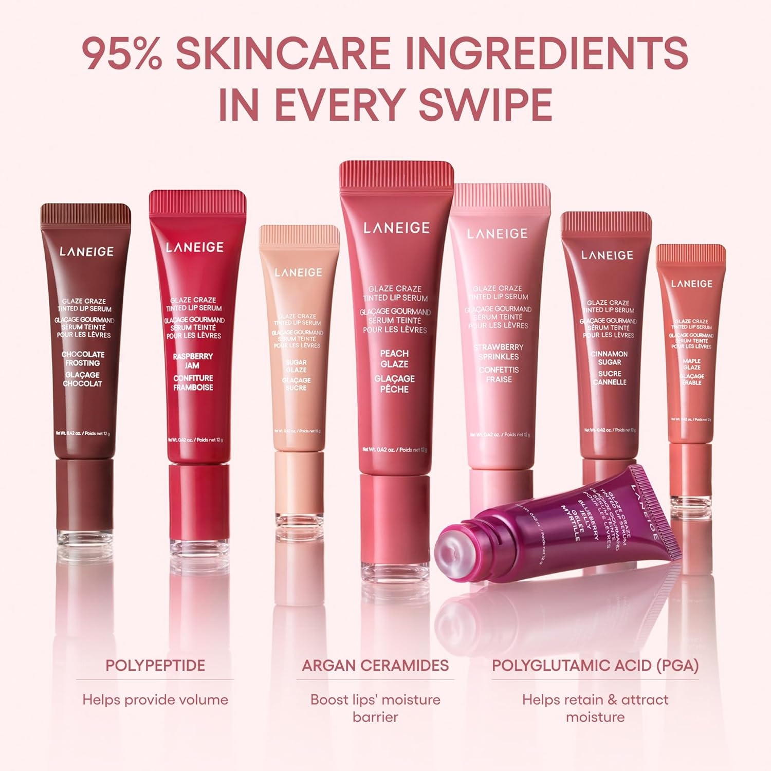 image:imageLANEIGE Glaze Craze Tinted Lip Serum Hydrating Lip Serum for Glossy Nourished Lips with Plumping PolypeptidesDonut Delight