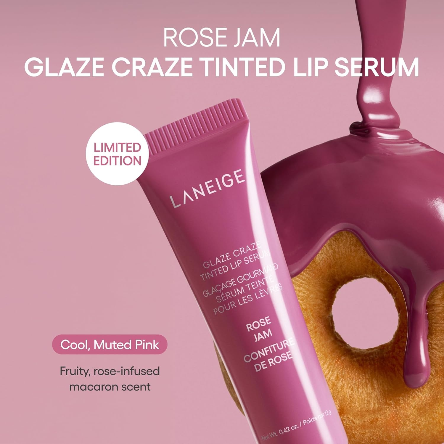 image:imageLANEIGE Glaze Craze Tinted Lip Serum Hydrating Lip Serum for Glossy Nourished Lips with Plumping PolypeptidesRose Jam