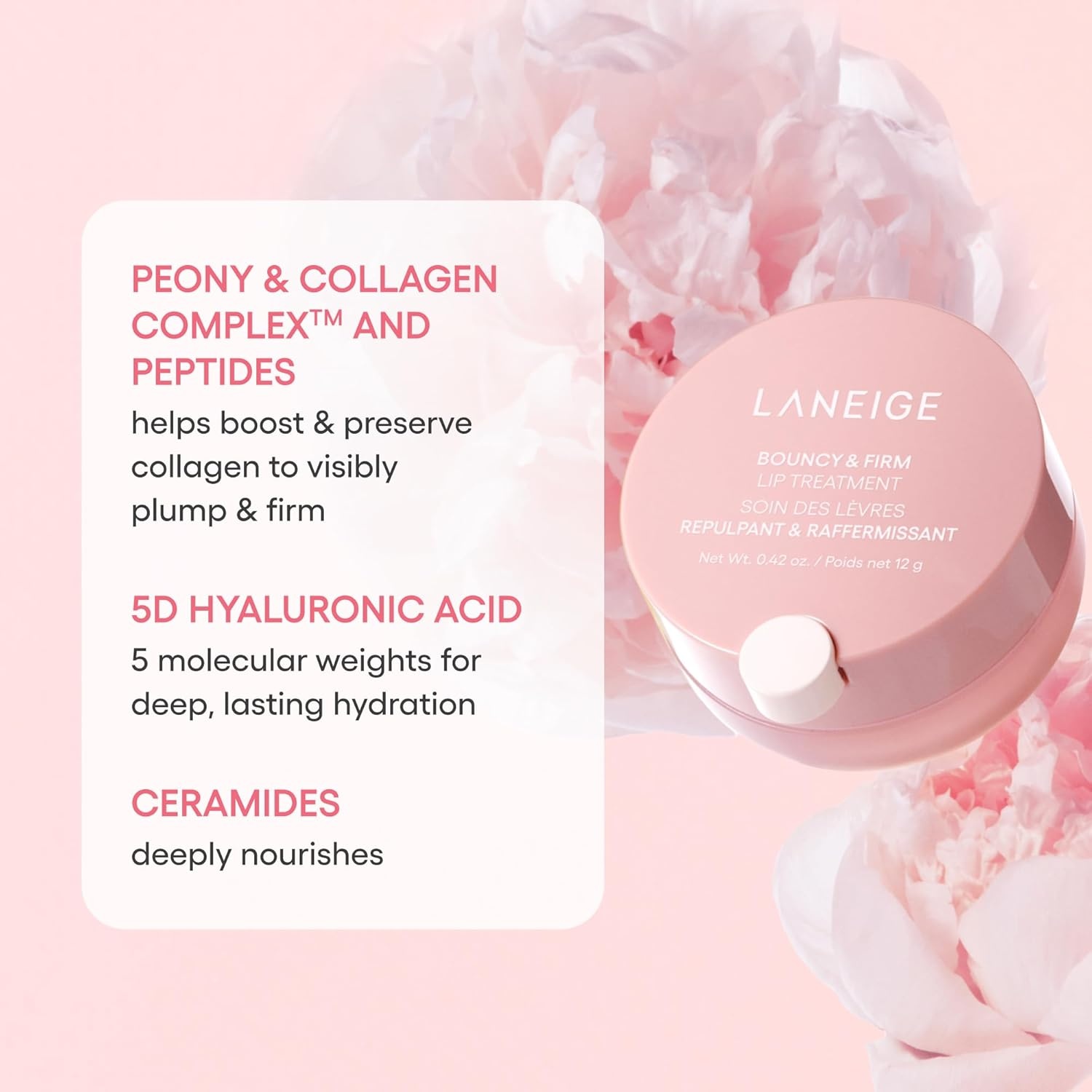 image:imageLANEIGE Bouncy amp Firm Lip Treatment Plumping amp Firming Lip Care with Peony amp Collagen Complex Ceramide Capsules amp 5D Hyaluronic Acid for Hydration