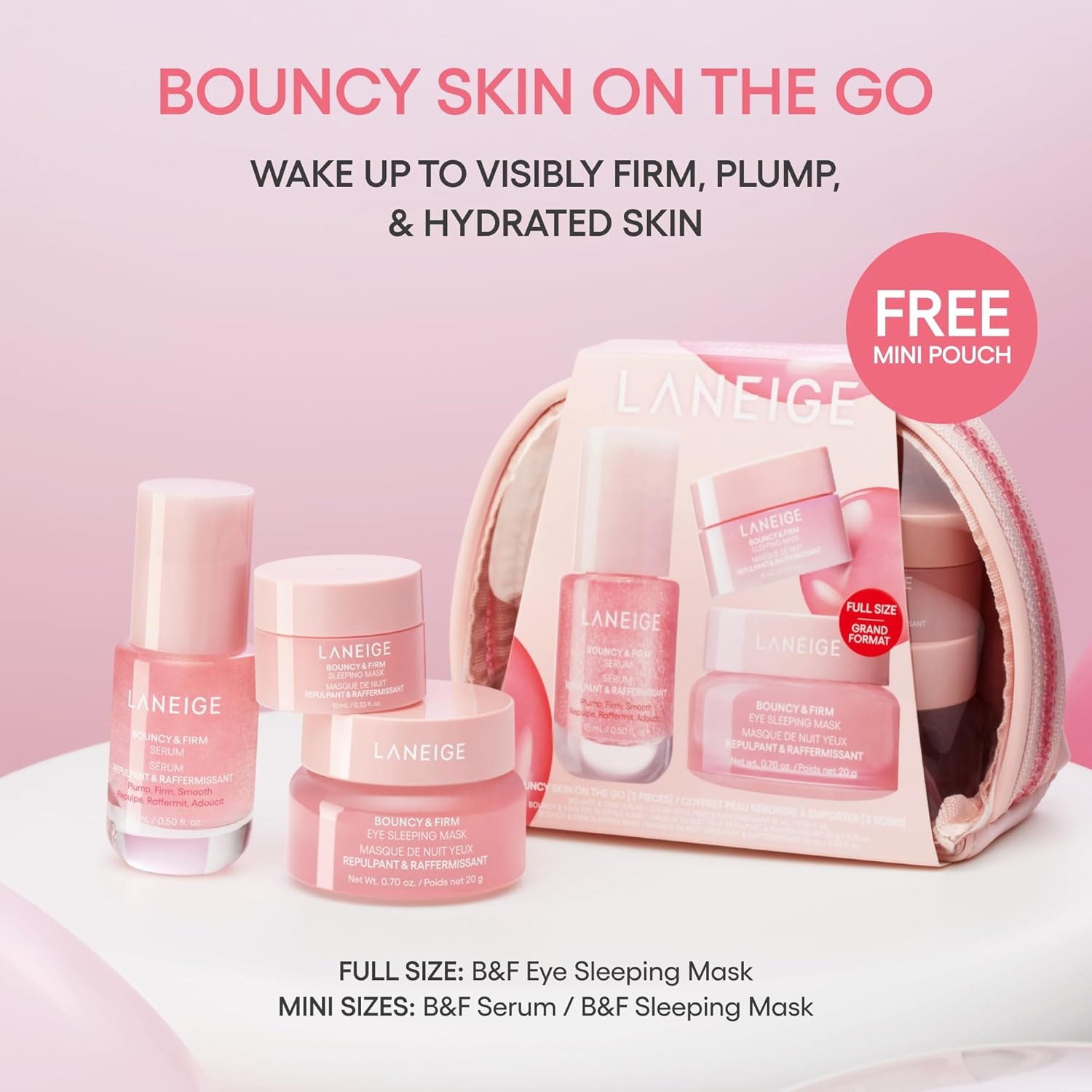 image:imageLANEIGE Bouncy and Firm Sleeping Mask Revitalize Smooth Peony amp Collagen Complex BarrierBoosting HydrationBouncy Skin On The Go Set