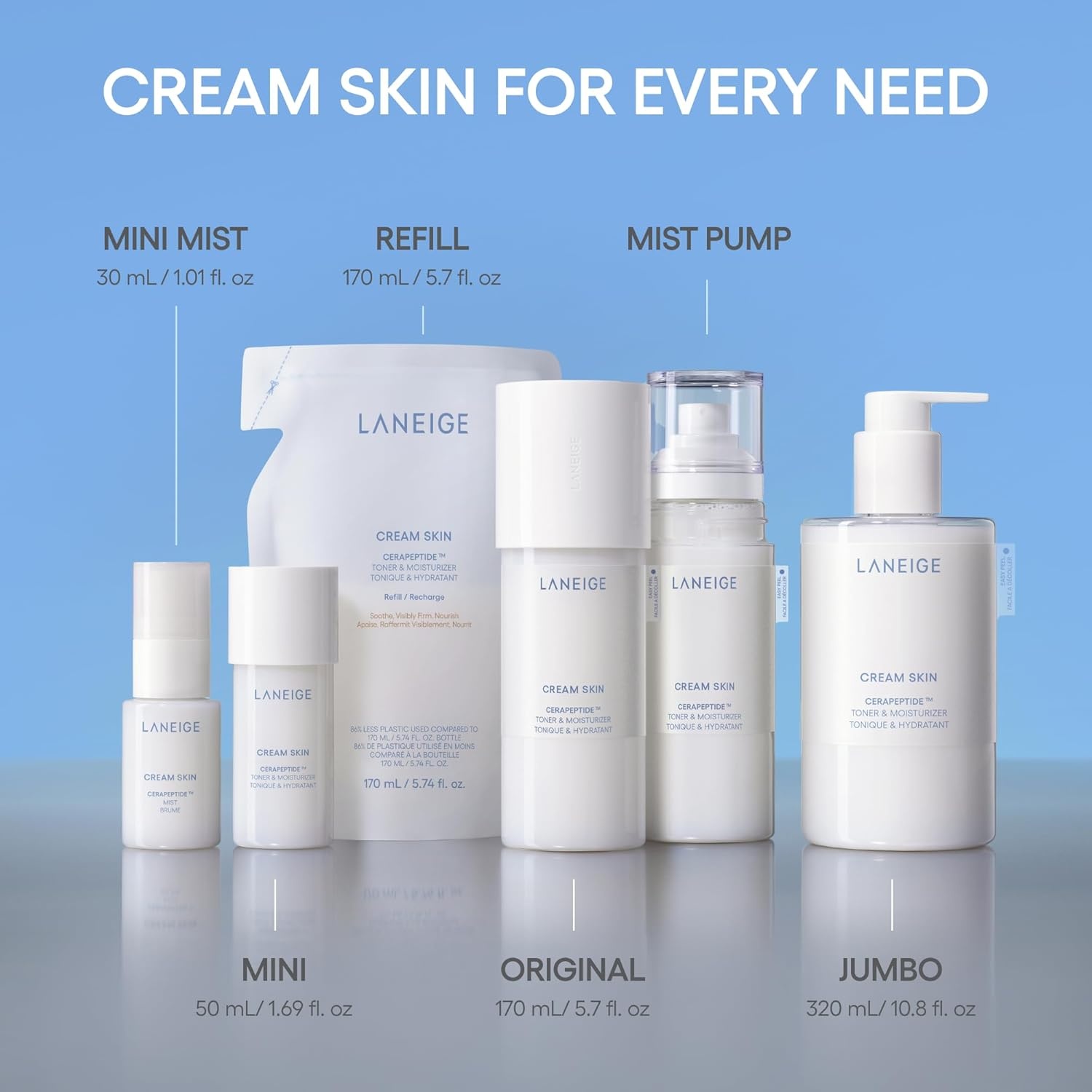 image:imageLANEIGE Cream Skin Toner amp Moisturizer Lightweight Refillable Korean Milky Toner with Ceramide amp Peptide for Hydration Firming amp Barrier Support57 fl oz 170 ml Refill Size