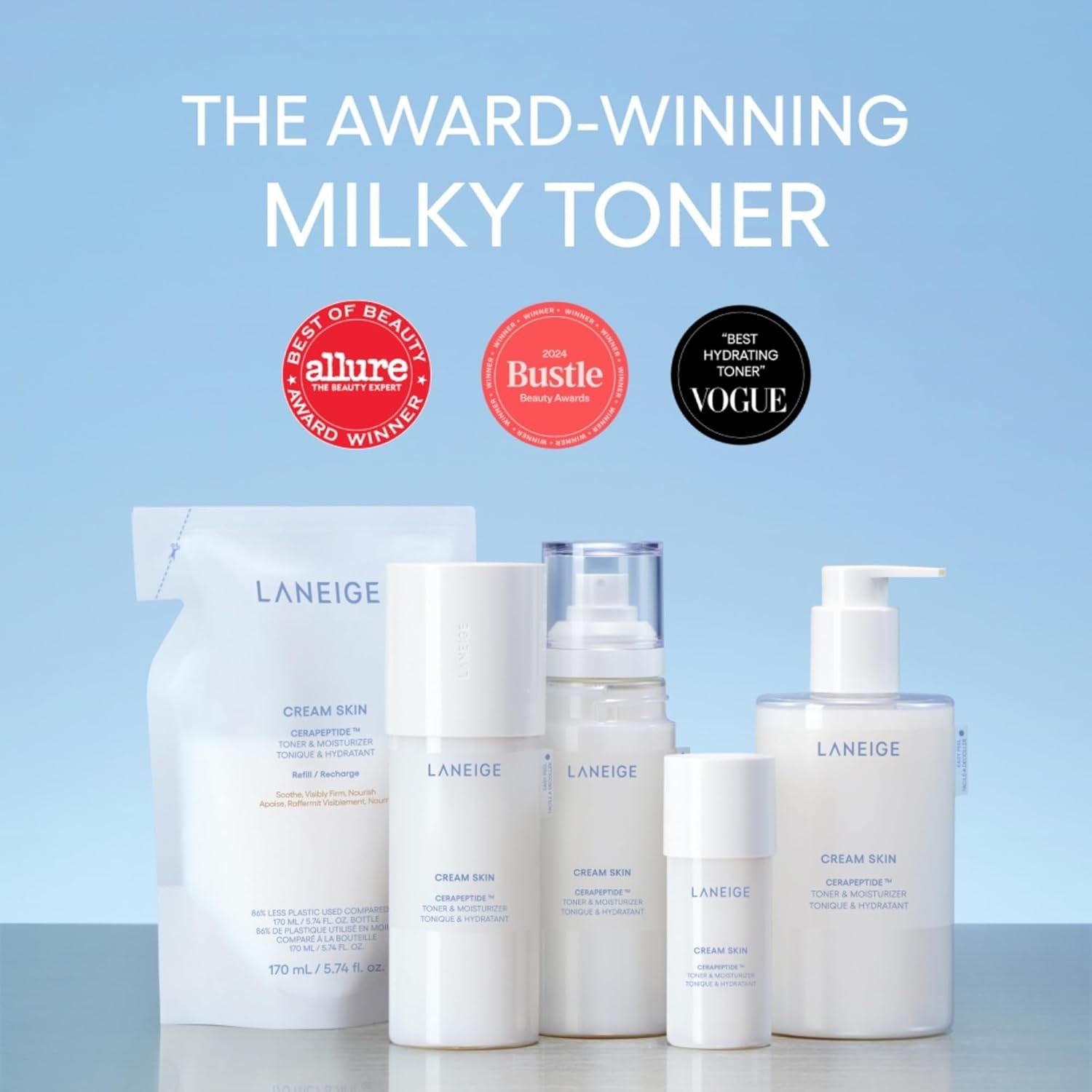 image:imageLANEIGE Cream Skin Toner amp Moisturizer Lightweight Refillable Korean Milky Toner with Ceramide amp Peptide for Hydration Firming amp Barrier Support101 fl oz 30 ml Mini Mist Spray