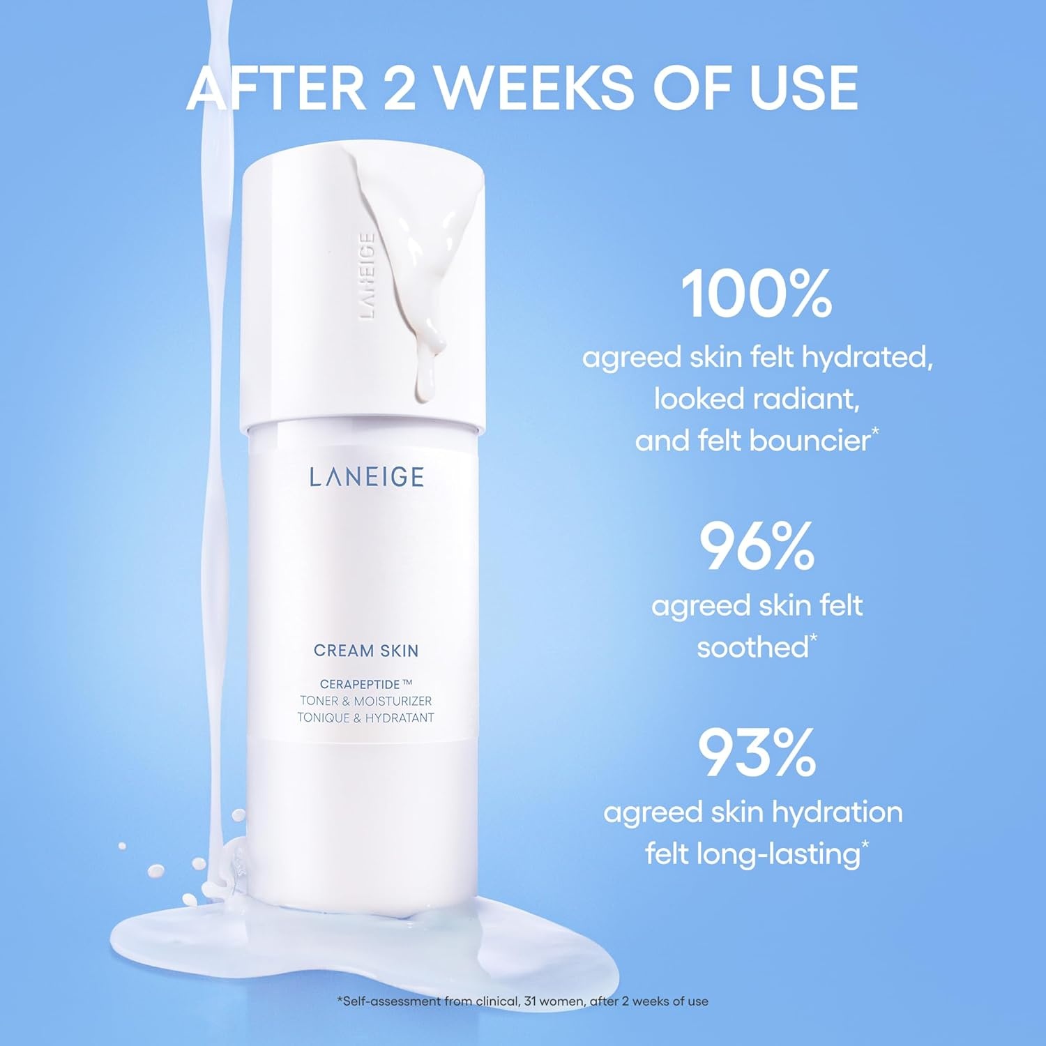 image:imageLANEIGE Cream Skin Toner amp Moisturizer Lightweight Refillable Korean Milky Toner with Ceramide amp Peptide for Hydration Firming amp Barrier Support108 fl oz 320 ml Jumbo Size