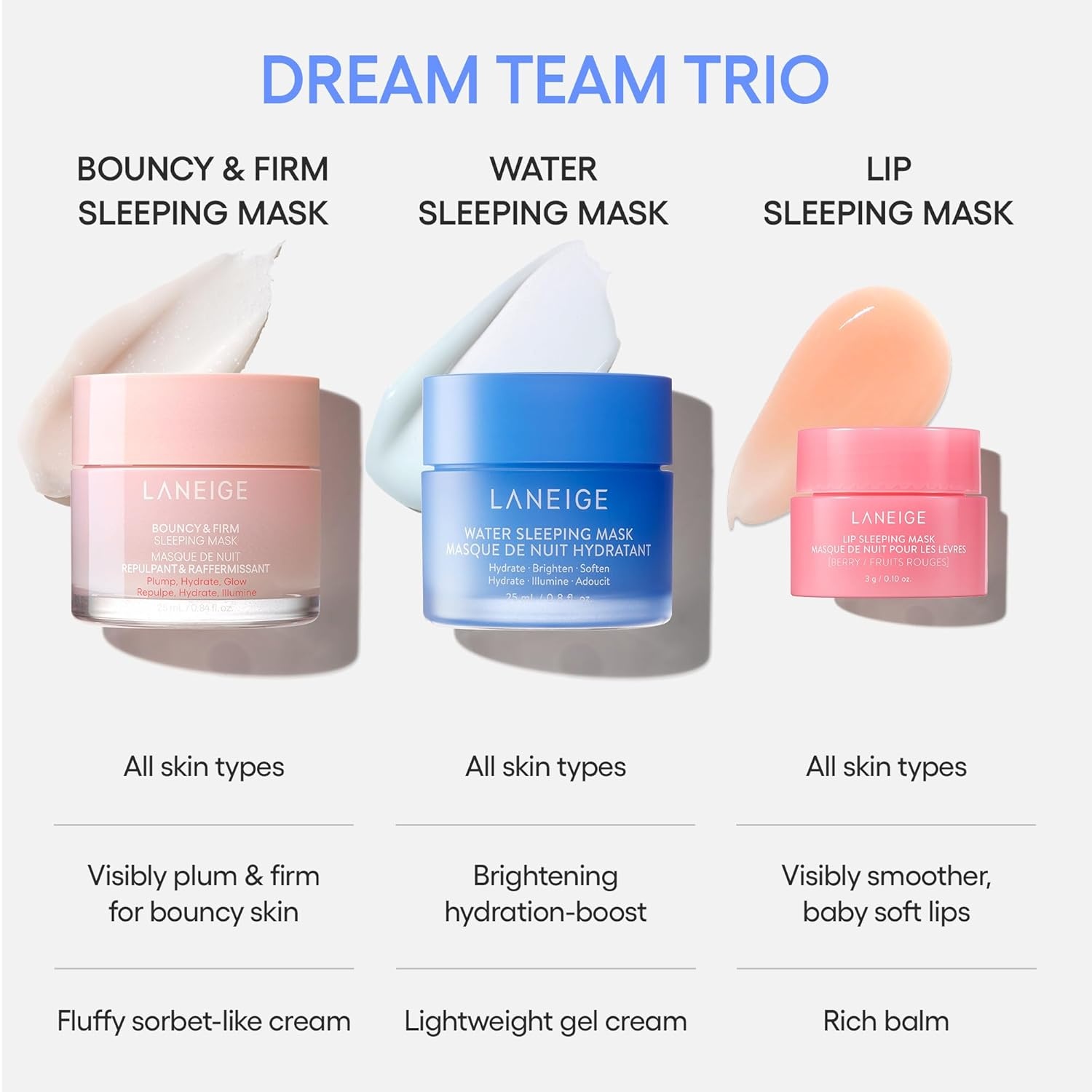 image:imageLANEIGE Dream Team Trio Water Sleeping Mask Lip Sleeping Mask Bouncy and Firm Mask BarrierBoosting Hydration Travel Sized