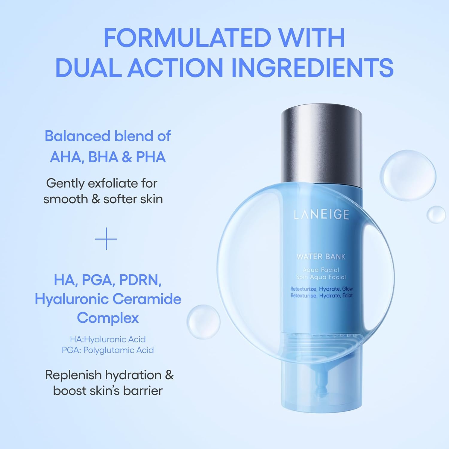 image:imageLANEIGE Water Bank Aqua Facial Serum KBeauty Exfoliating amp Hydrating Serum AHA BHA PHA Gentle Exfoliation Hyaluronic Acid amp Ceramide Glow Boost Smooth Soft Radiant Skin