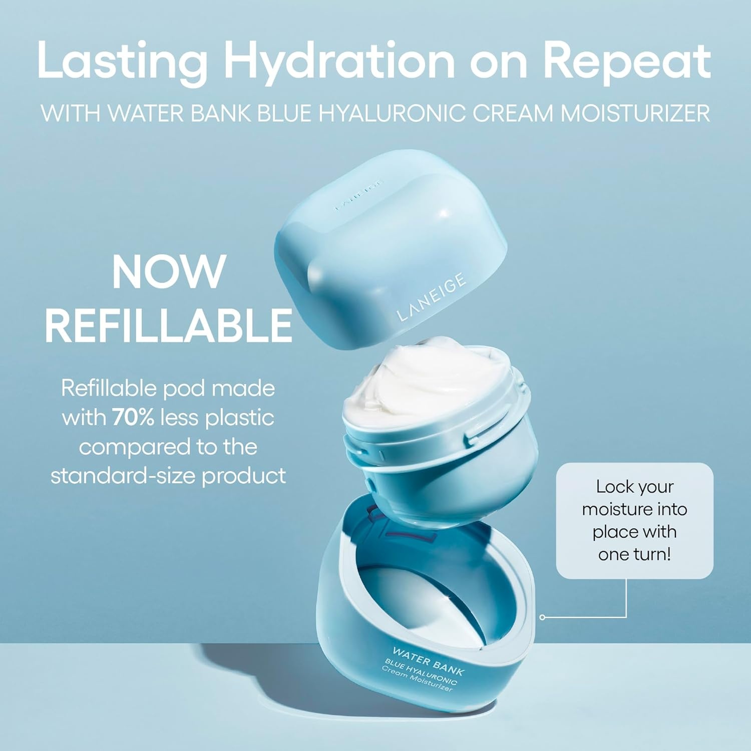 image:imageLANEIGE Water Bank Blue Hyaluronic Cream Moisturizer Hydrating Korean Face Cream with Squalane amp Ceramide for Skin Barrier Support DermatologistTestedWater Bank Cream Refill Duo