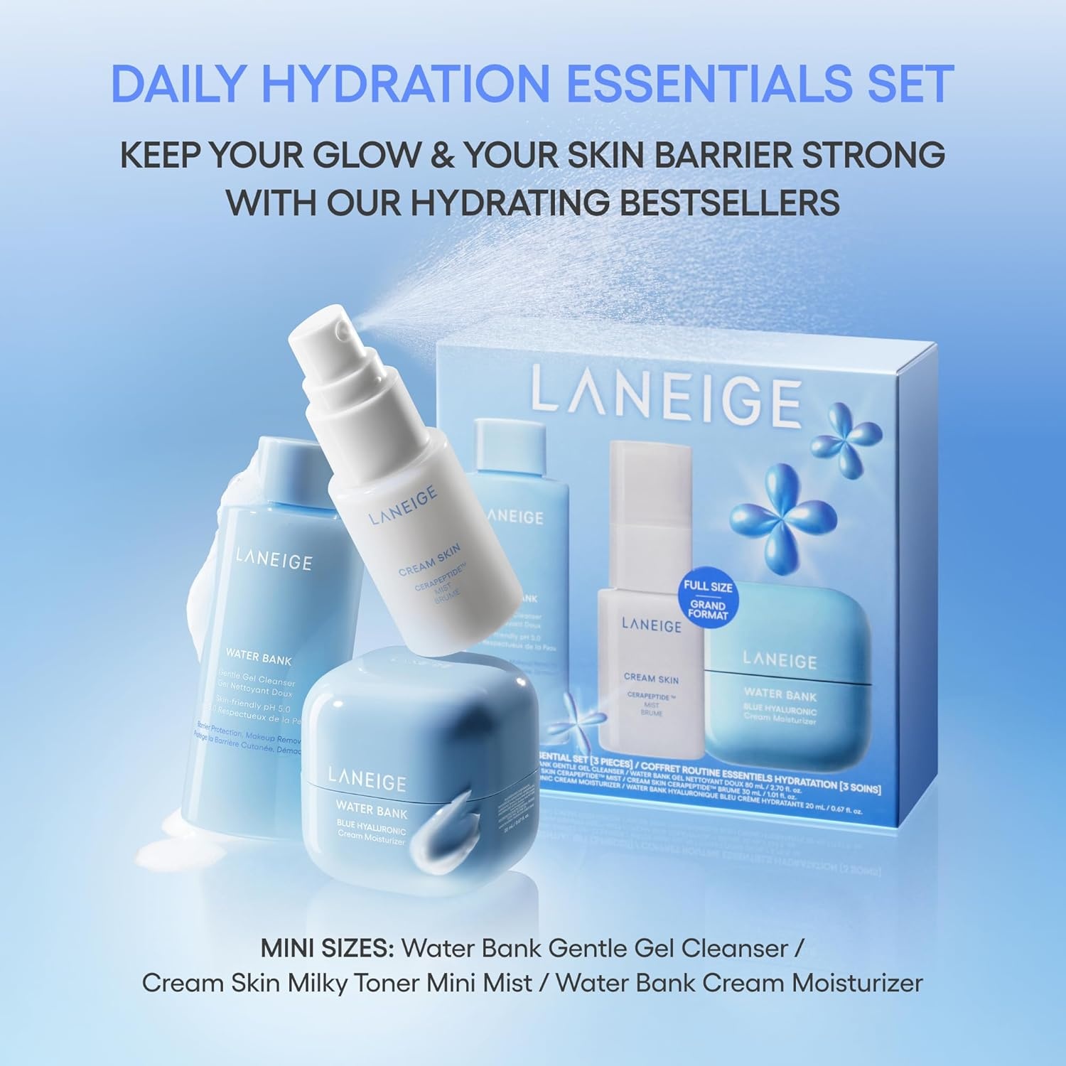 image:imageLANEIGE Water Bank Blue Hyaluronic Cream Moisturizer Hydrating Korean Face Cream with Squalane amp Ceramide for Skin Barrier Support DermatologistTestedDaily Hydration Essential Set