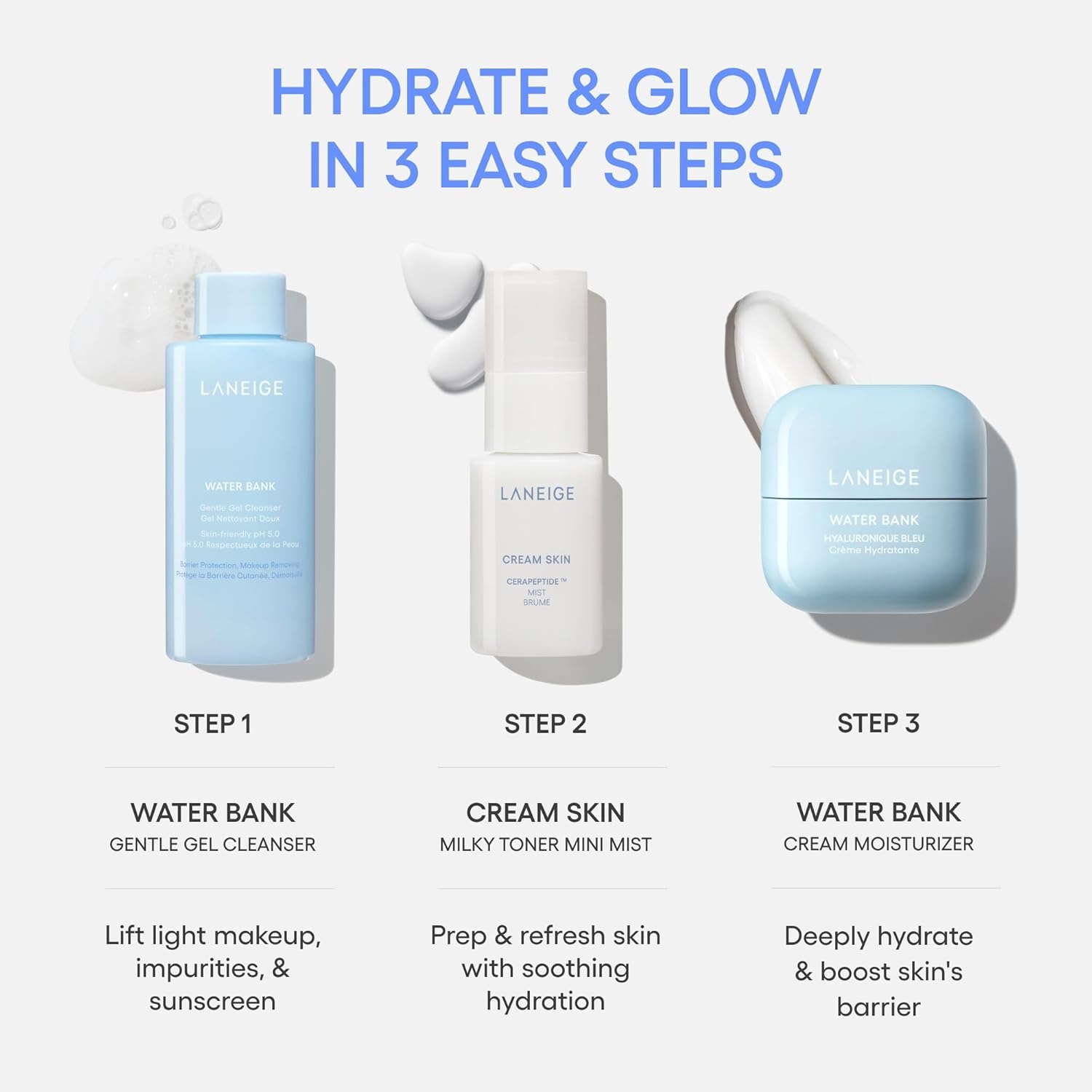 image:imageLANEIGE Water Bank Blue Hyaluronic Cream Moisturizer Hydrating Korean Face Cream with Squalane amp Ceramide for Skin Barrier Support DermatologistTestedDaily Hydration Essential Set