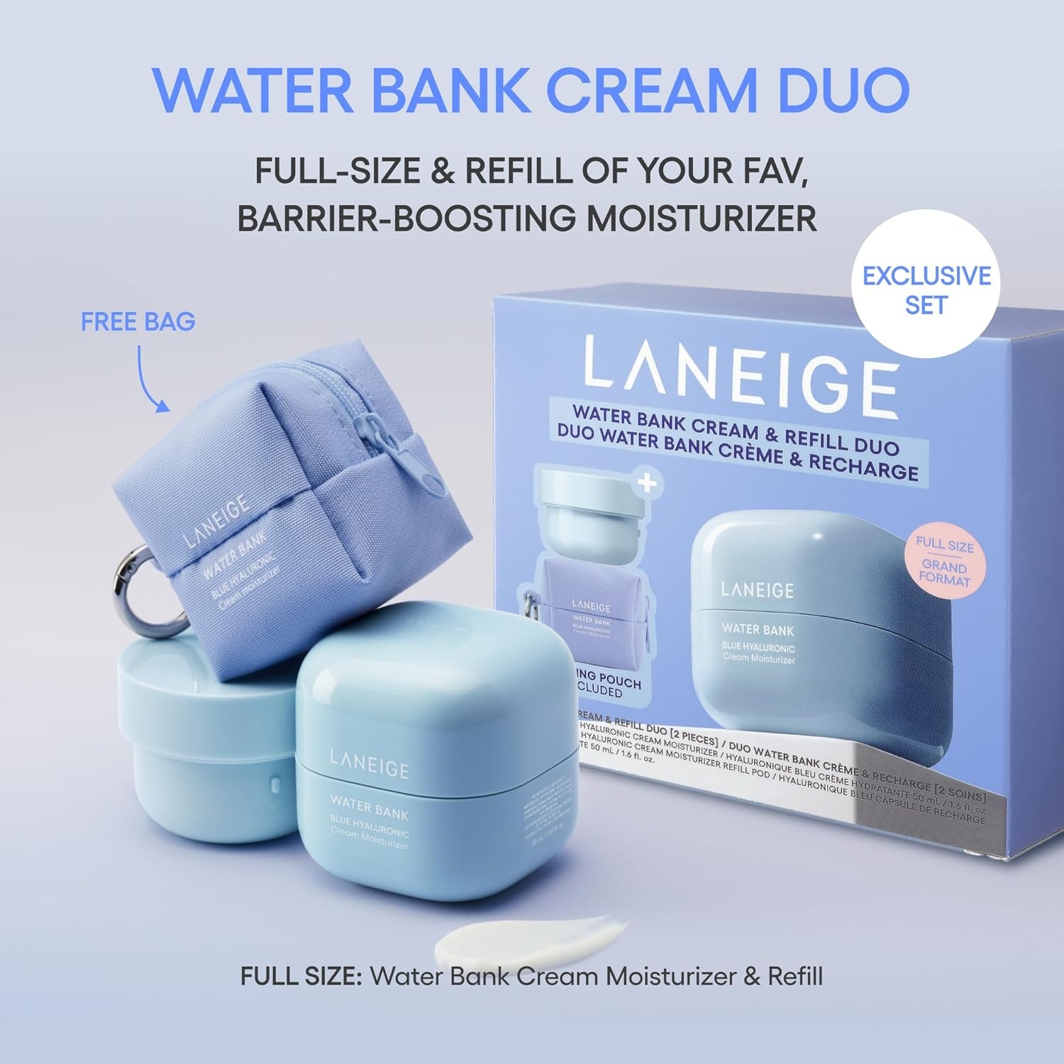 image:imageLANEIGE Water Bank Blue Hyaluronic Cream Moisturizer Hydrating Korean Face Cream with Squalane amp Ceramide for Skin Barrier Support DermatologistTestedWater Bank Cream Refill Duo w Keychain Pouch