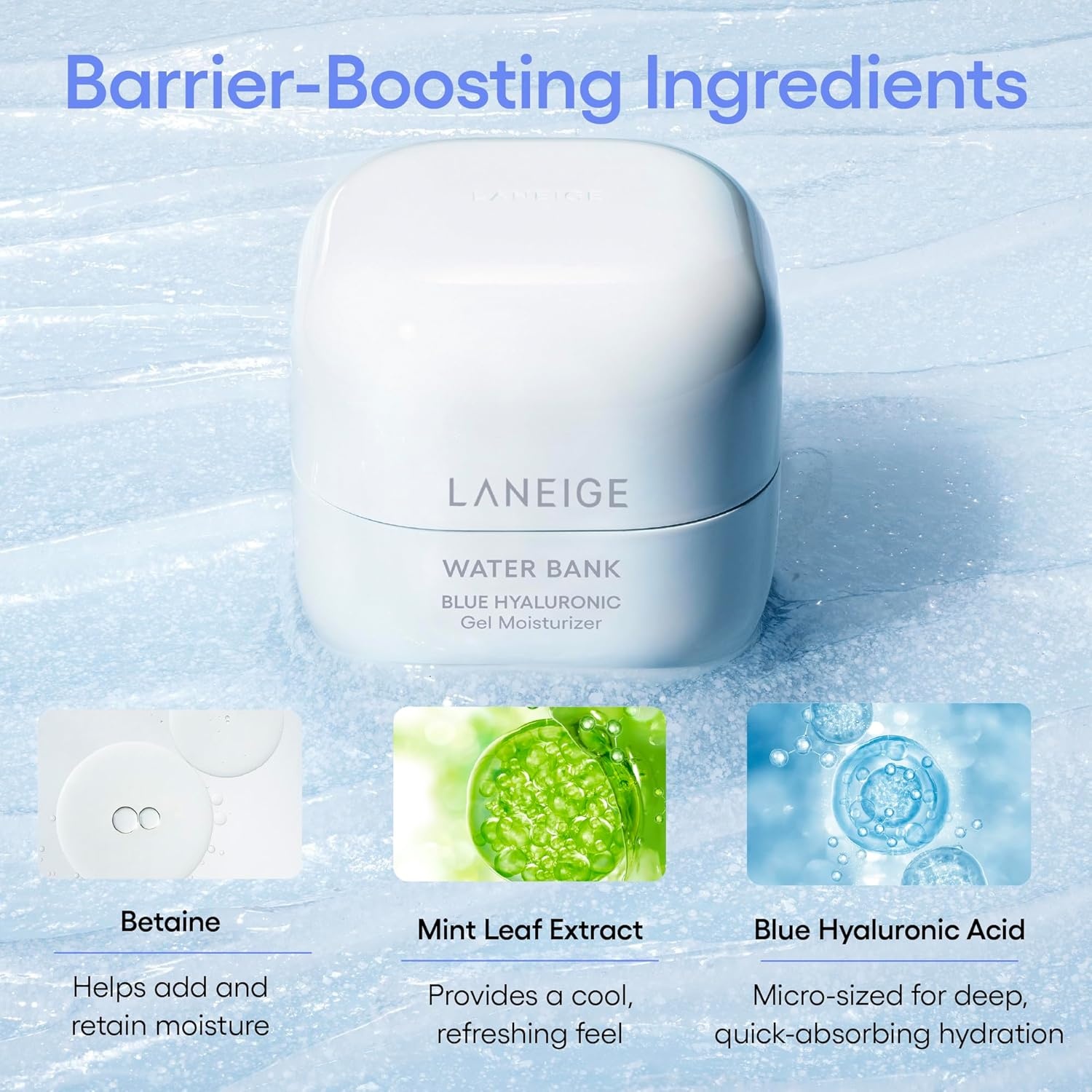 image:imageLANEIGE Water Bank Blue Hyaluronic Gel Moisturizer Lightweight Hydrating Face Gel with Mint Extract Hypoallergenic amp DermatologistTested68 oz 20 ml Mini Travel Size