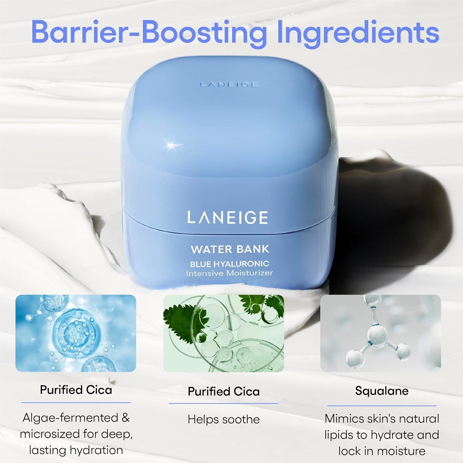 image:imageLANEIGE Water Bank Blue Hyaluronic Intensive Moisturizer Hydrating Face Cream for Extra Dry Skin with Squalane amp Peptide for Skin Barrier Support DermatologistTested68 oz 20 ml Mini Travel Size