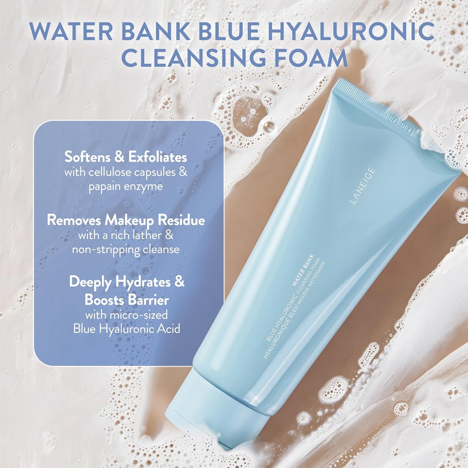 image:imageLANEIGE Water Bank Cleansing Foam Hydrating Face Wash and Makeup Remover with Hyaluronic Acid amp Papain Enzyme for Smooth Soft Skin34 Fl Oz Pack of 2