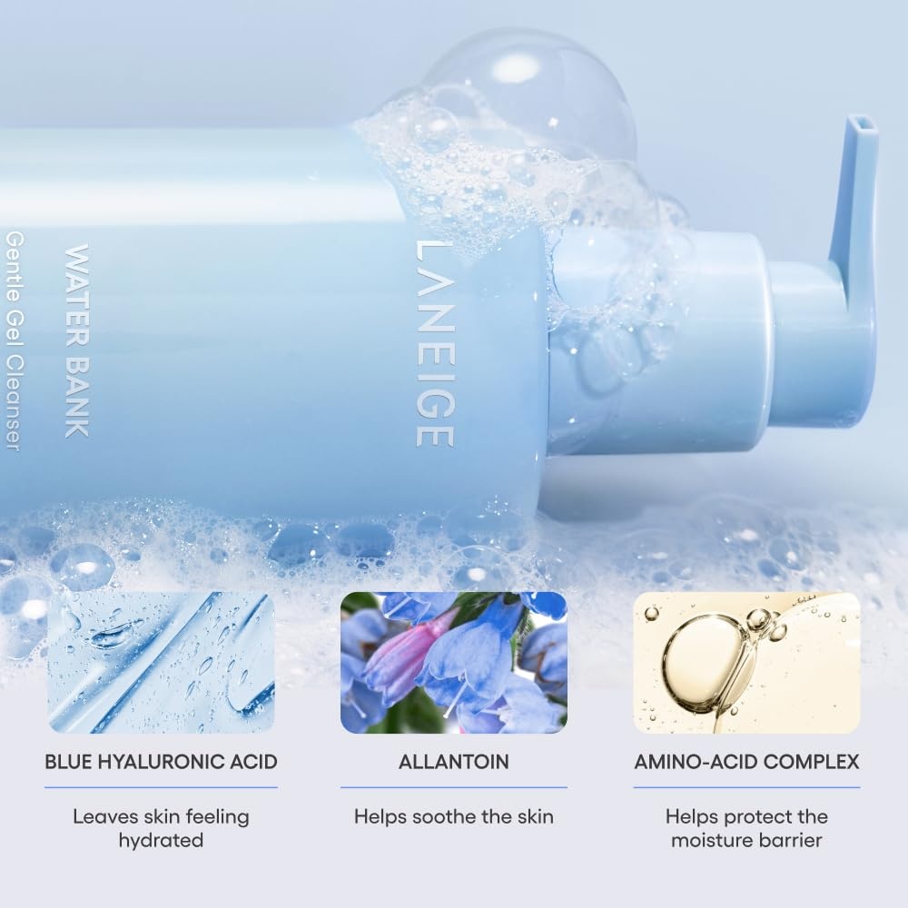 image:imageLANEIGE Water Bank Gentle Gel Cleanser pHBalanced amp BarrierBoosting with Blue Hyaluronic Acid27 Ounce Pack of 1