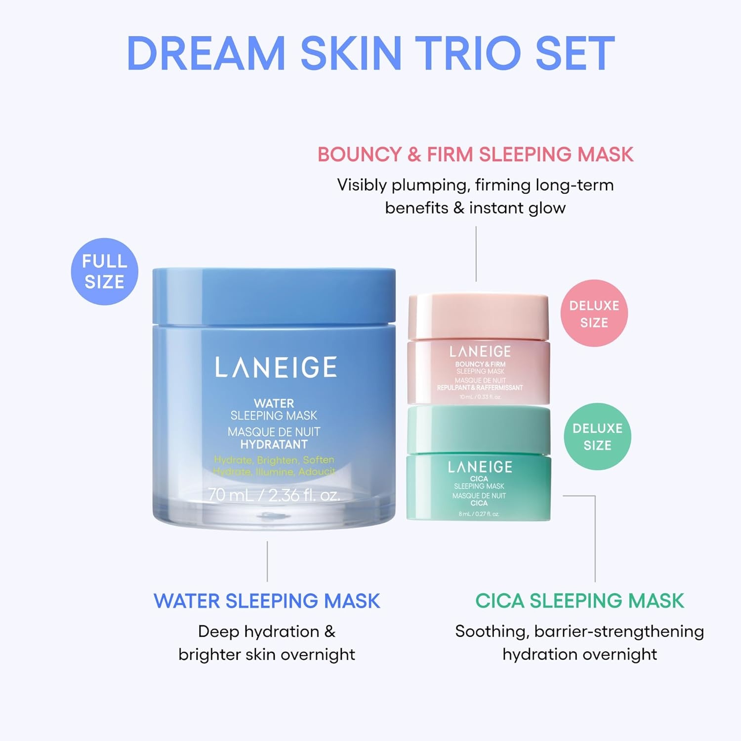 image:imageLANEIGE Water Sleeping Mask Hydrating Korean Overnight Mask with Squalane amp ProbioticDerived Complex for Bright Glowing Skin amp Barrier SupportDream Skin Trio