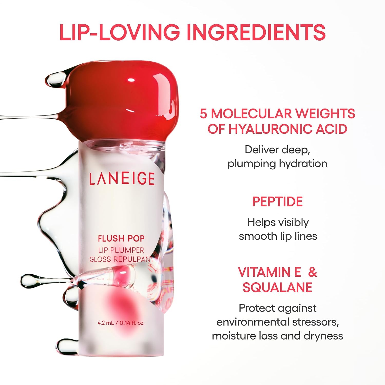image:imageLANEIGE Flush Pop Peptide Lip Gloss Treatment Tube Plumping amp Volumizing Cooling Gel Korean Skin Care